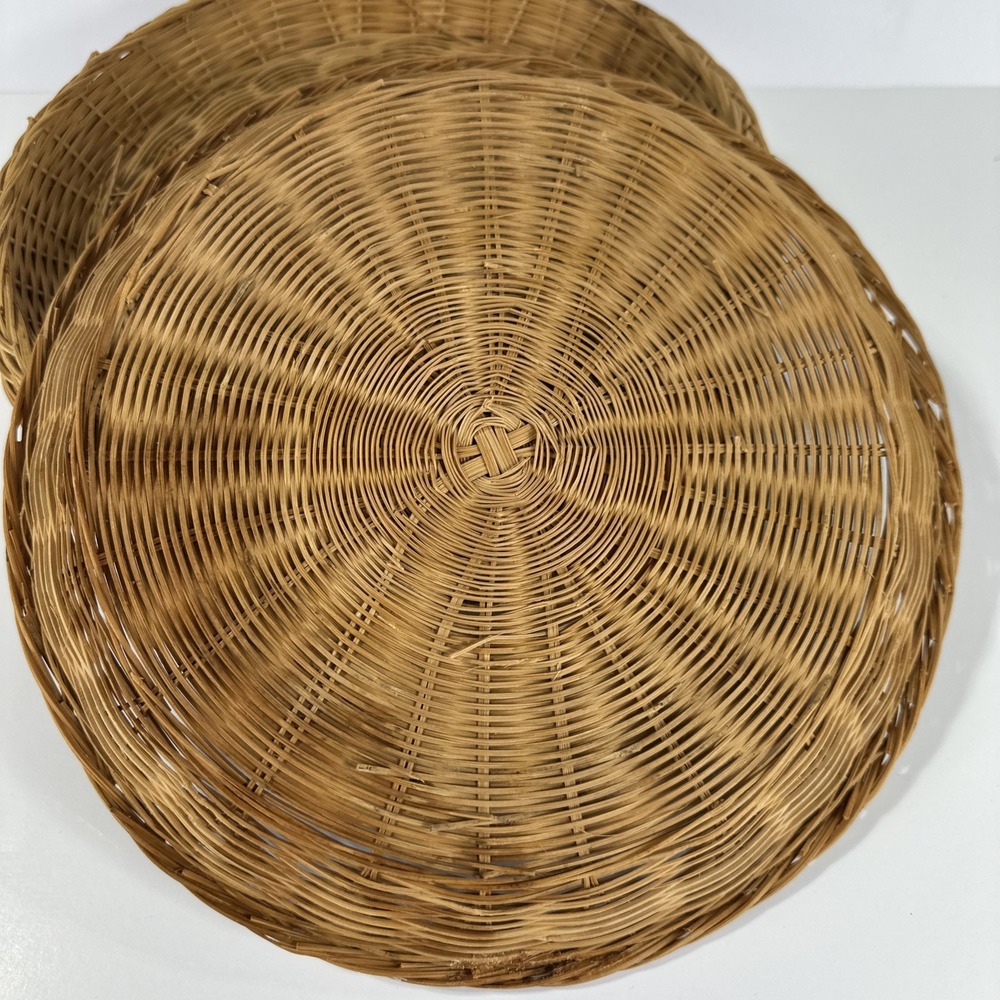 Vintage Wicker Paper Plate Holders Set of 7 Boho Rattan Round Basket 9" - Picture 3 of 6